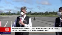 Francisco Sagasti llegó a Pucallpa con un lote de vacunas para adultos mayores