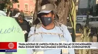 Trabajadoras de limpieza pública del Callao se encadenaron para exigir ser vacunadas contra el COVID-19