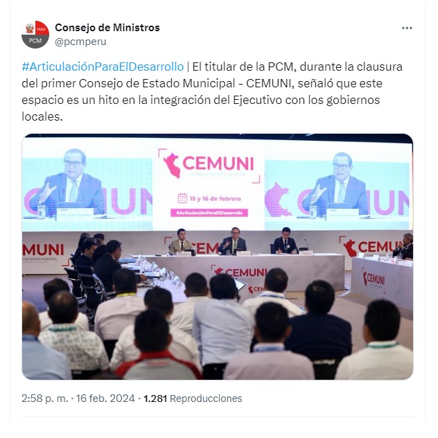 Alberto Otárola en clausura del Cemuni 2024: "En dos días hemos tenido 214 acuerdos"
