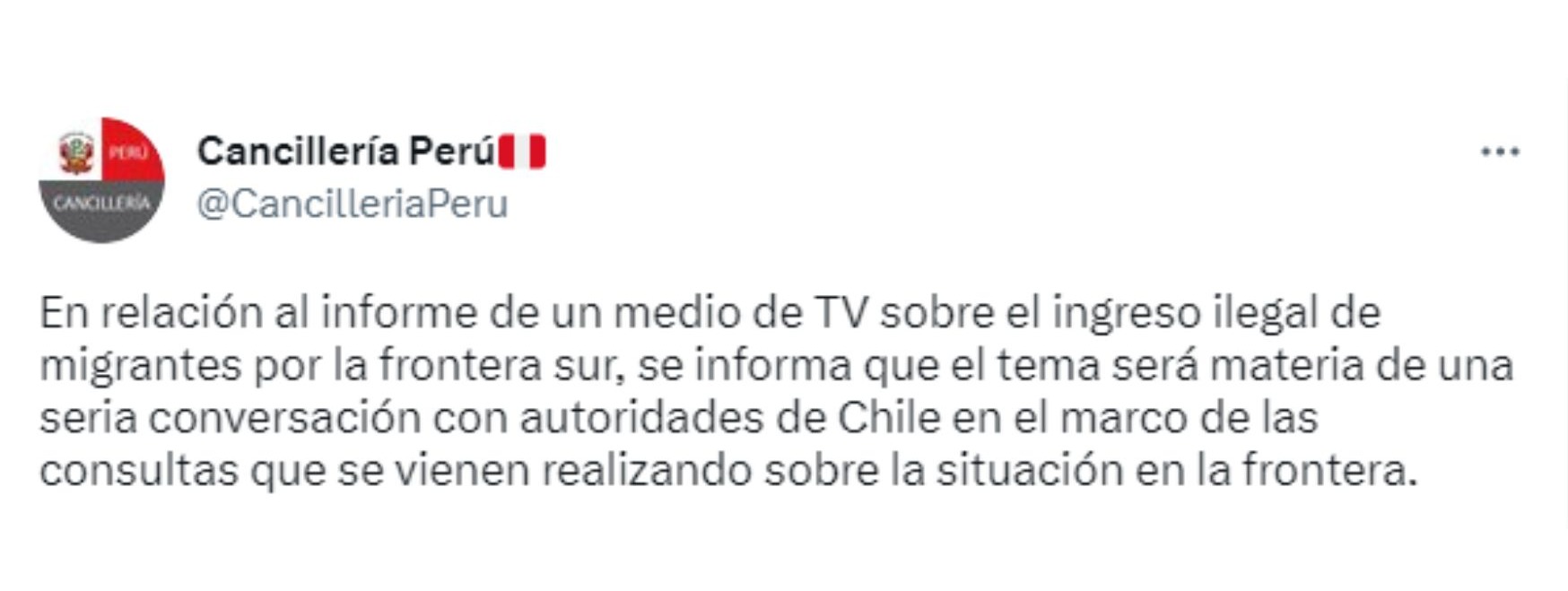 Este fue el tweet que la Cancillería del Perú emitió luego de conocerse el reportaje / Fuente: Twitter Cancillería