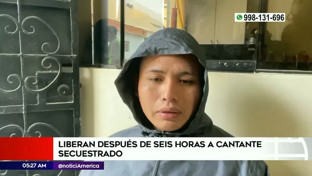Cantante de cumbia fue liberado tras estar secuestrado seis horas