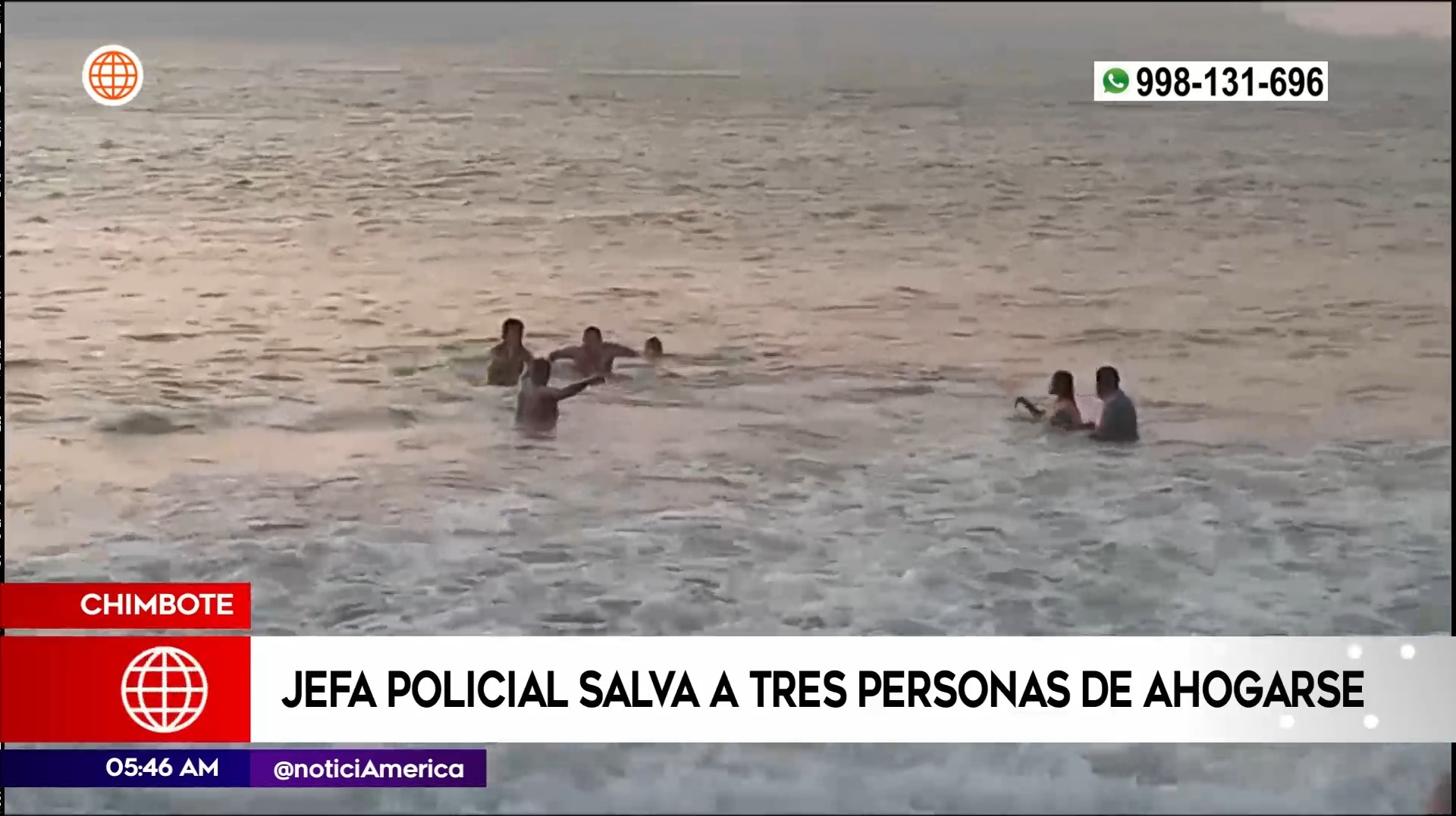 Mujer policía salvó a tres personas en playa de Chimbote. Foto: América Noticias