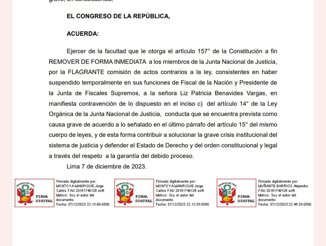Congreso: Alejandro Muñante y Jorge Montoya presentan moción que busca remover a miembros de la JNJ