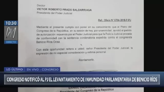 El Congreso notificó al presidente del PJ sobre Benicio Ríos