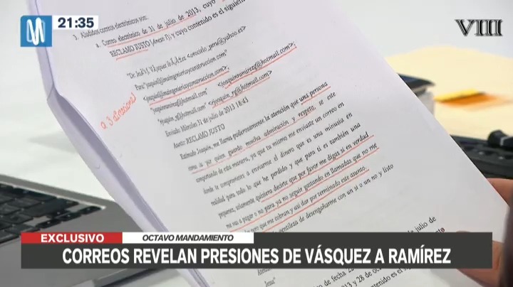 Correos electrónicos revelan presiones de Jesús Vásquez a Joaquín Ramírez