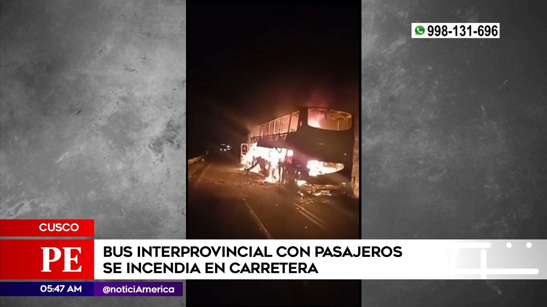 Bus se incendió en Cusco. Foto: América Noticias