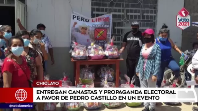Entregan canastas y propaganda electoral a favor de Pedro Castillo en evento