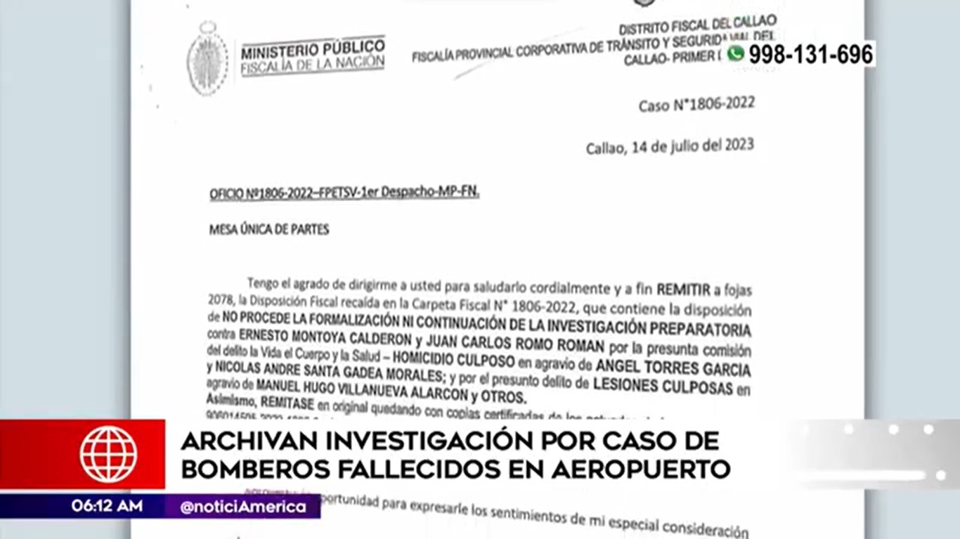 Oficio de la Fiscalía sobre el caso del accidente ocurrido en el aeropuerto Jorge Chávez - Foto: Captura América Noticias