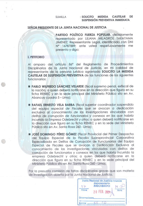 Fuerza Popular denunció a Gustavo Gorriti, Rafael Vela, José Domingo Pérez y otros mencionados por Jaime Villanueva