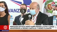 Hernando de Soto negó haber pedido la PCM y cinco ministerios a Pedro Castillo y Keiko Fujimori