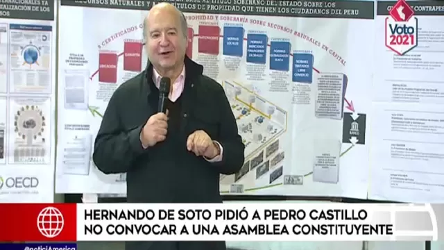 Hernando de Soto pidió a Castillo abandonar su proyecto de Asamblea Constituyente