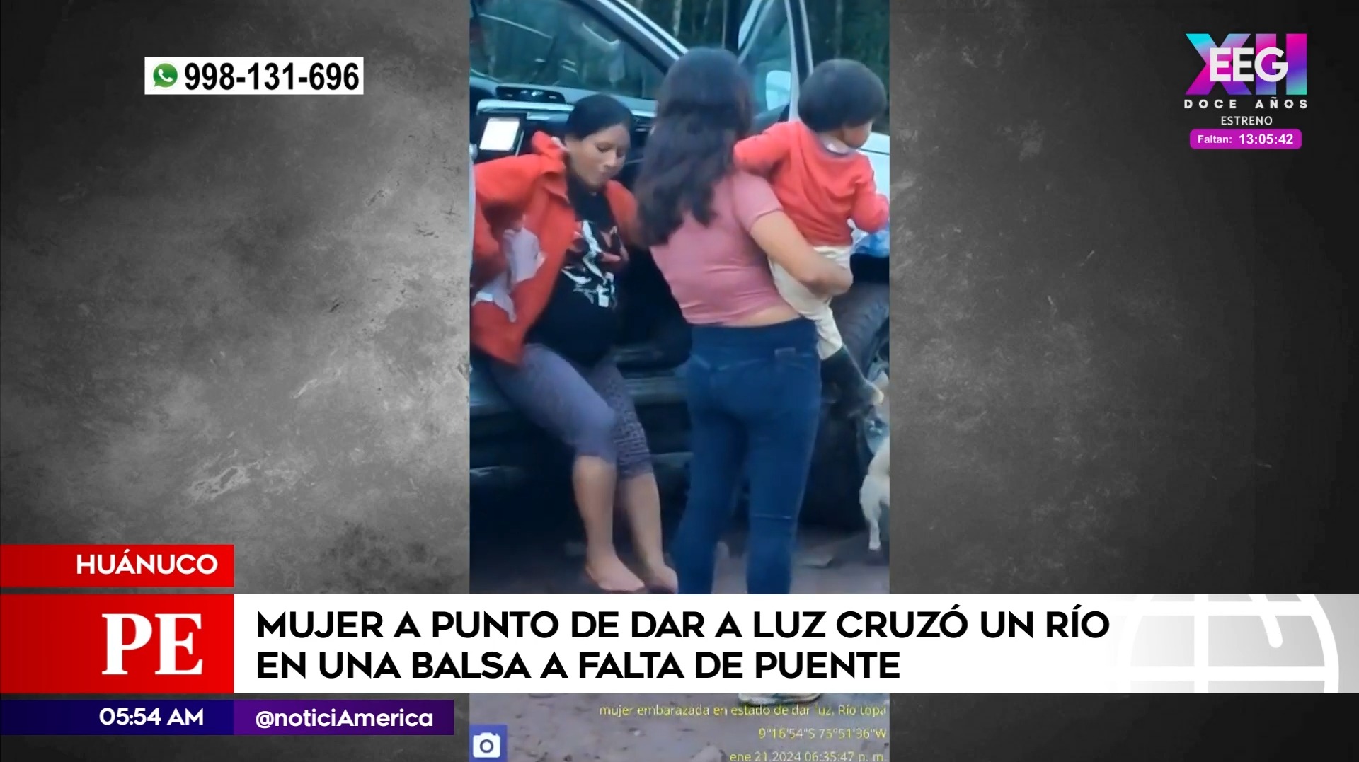 Mujer embarazada cruzó río en Huánuco. Foto: América Noticias