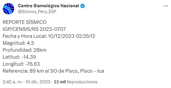  Imagen: Centro Sismológico Nacional 