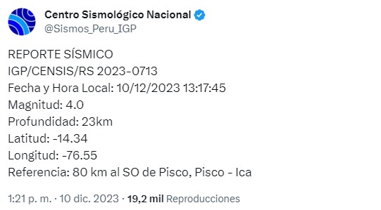 Imagen: Centro Sismológico Nacional