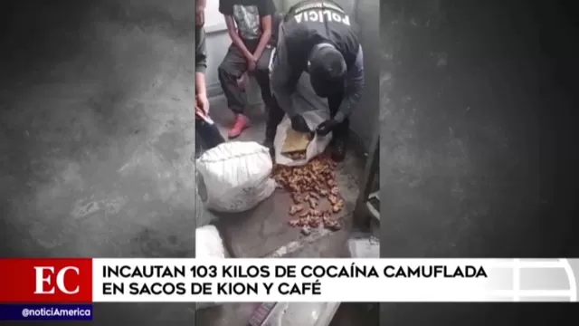 Incautan 103 kilos de cocaína camuflada en sacos de kion y café