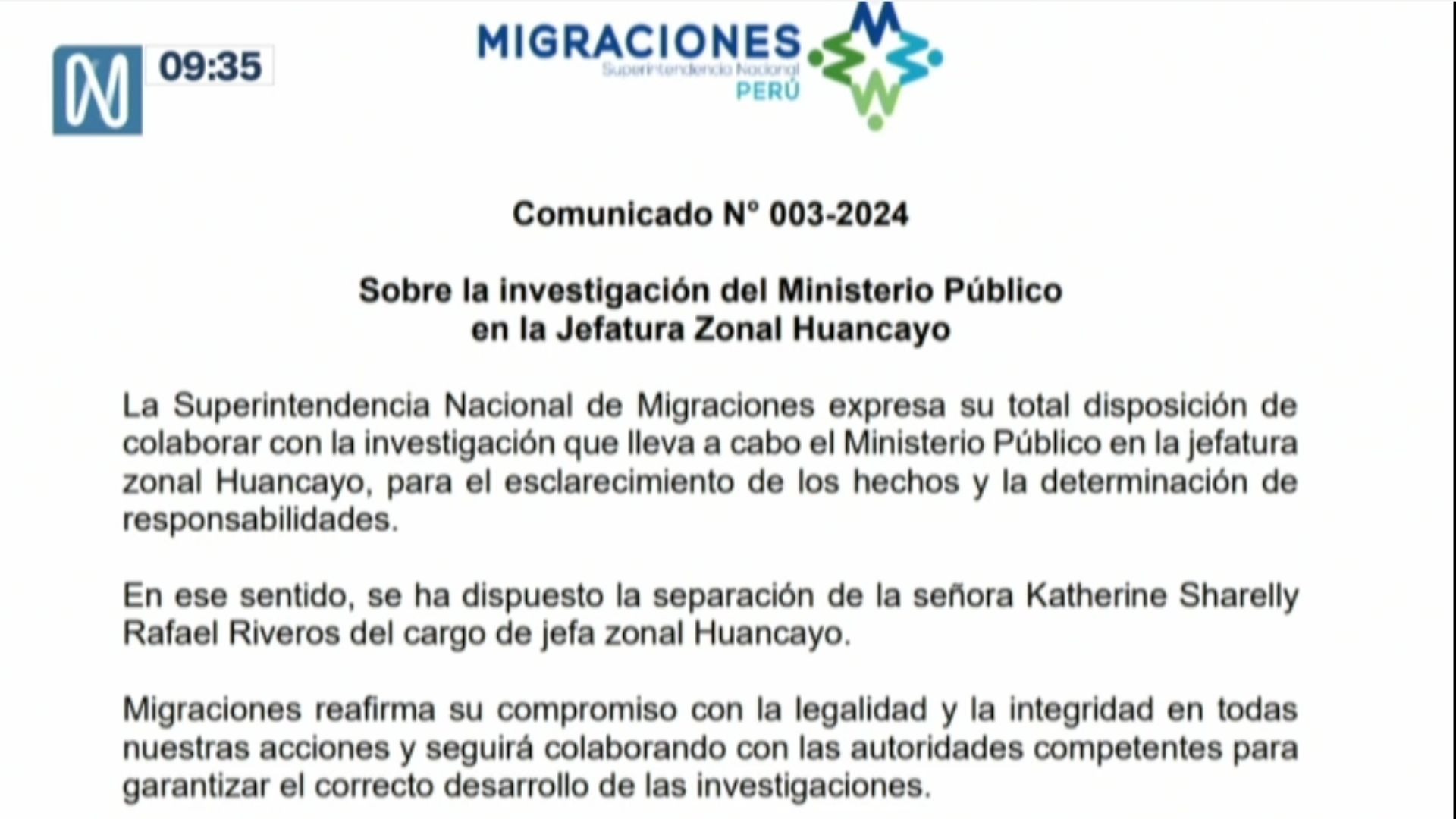 Jefa zonal de Migraciones de Huancayo fue separada del cargo tras operativo