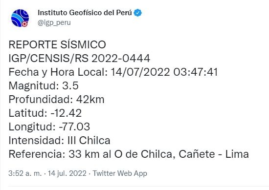 Lima: Sismo de magnitud 3.5 se registró durante la madrugada en Chilca