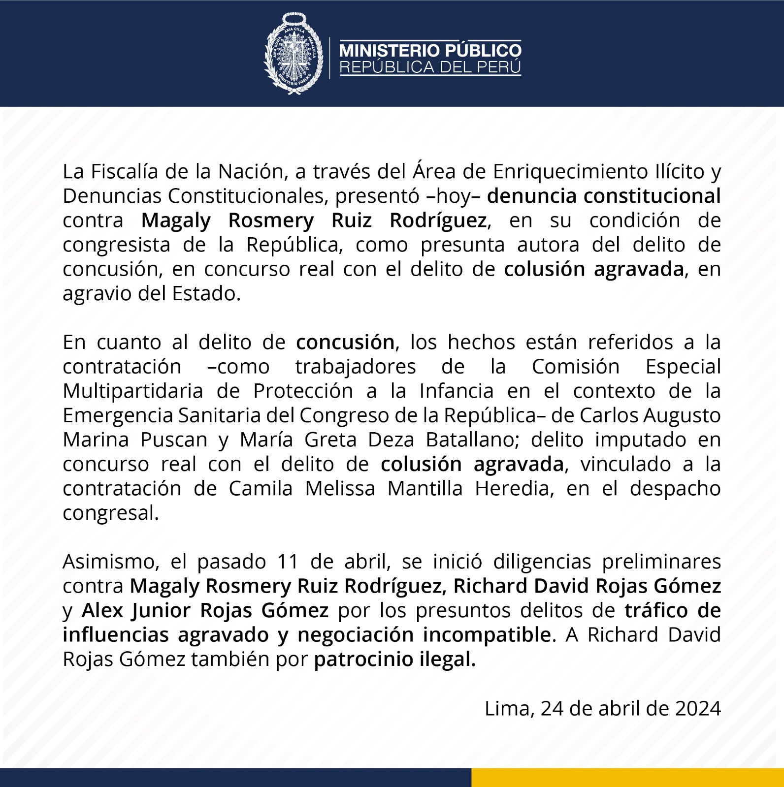 Magaly Ruíz: Fiscalía presentó denuncia constitucional contra la congresista por caso Mochasueldos