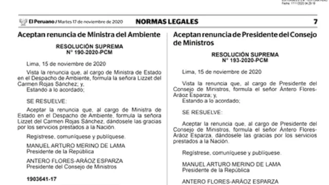 Oficializan renuncia de Ántero Flores-Aráoz y todo su gabinete