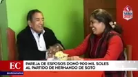 Pareja de esposos donó S/900 mil al partido de Hernando de Soto