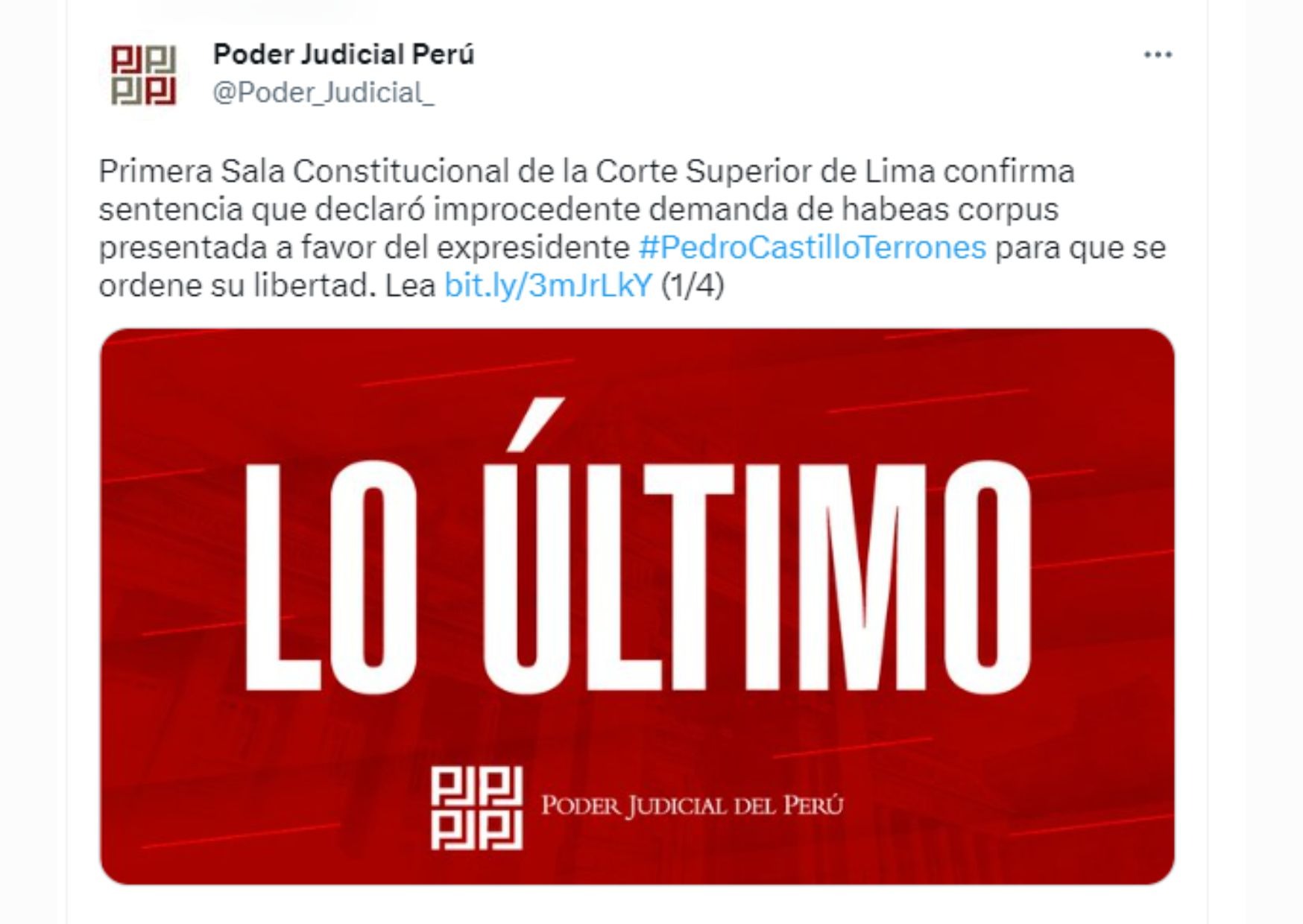 Confirmaron rechazo de habeas corpus presentado por Pedro Castillo 