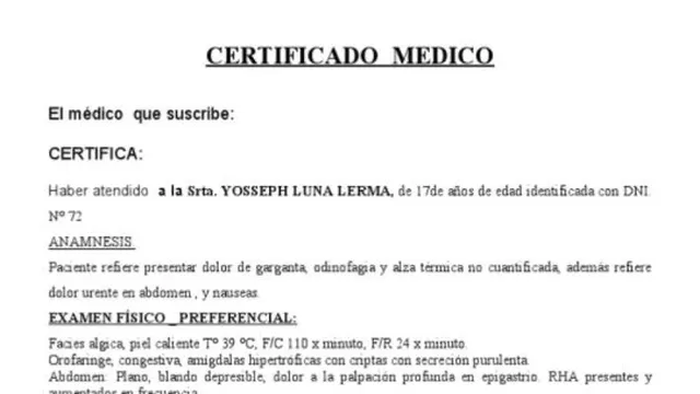 Certificado médico. (Vía: Twitter)