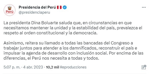 Twitter: Presidencia del Perú
