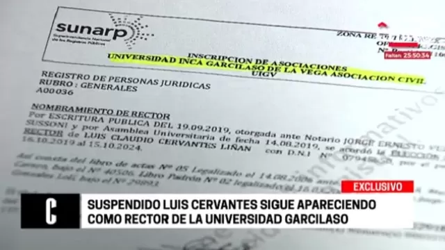 Suspendido Luis Cervantes sigue apareciendo como rector de la universidad Garcilaso