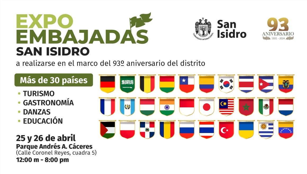 Municipalidad de San Isidro recibirá a más de 30 países en evento "Expo Embajadas"