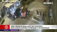 San Juan de Lurigancho: Tres heridos tras choque de auto sin control contra casa y mototaxi