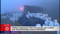 Serpentín de Pasamayo: camión que llevaba ácido fosfórico se volcó