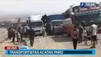 Transportistas acatan paro y bloquean tramos en la Panamericana Norte y Sur