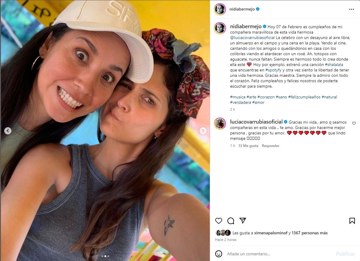 La actriz Nidia Bermejo dedicó unas dulces y románticas palabras a su pareja, la cantante Lucía Covarrubias/Foto: Instagram