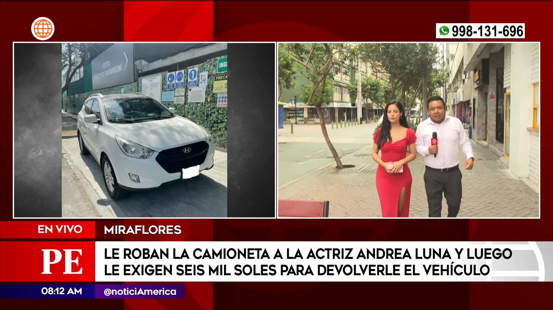Andrea Luna sufrió el robo de su camioneta el pasado lunes 18 de marzo, en Miraflores. fuente: AméricaTV