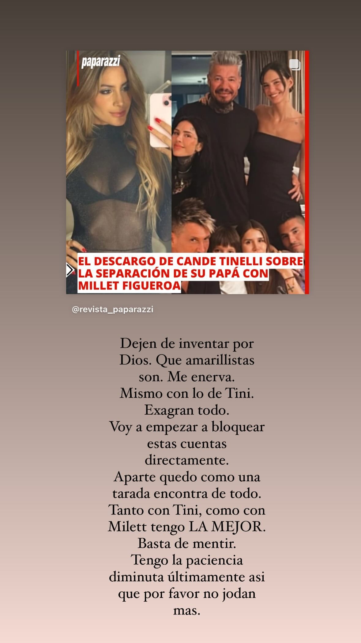 Candelaria Tinelli desmintió tener mala relación con Milett Figueroa / Instagram