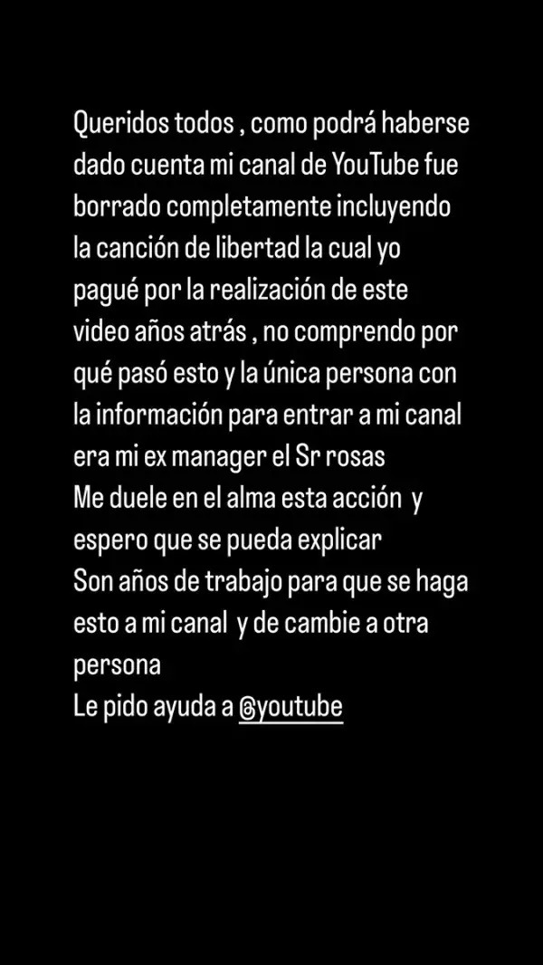 Christian Chávez denunció robo de su cuenta de YouTube. Fuente: Instagram