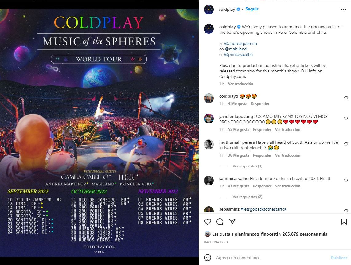 Coldplay en Perú: Anuncian venta de más entradas para ambos conciertos