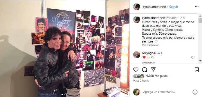 Cynthia Martínez se despidió de Pedro Suárez Vértiz con sentido mensaje. Fuente: Instagram