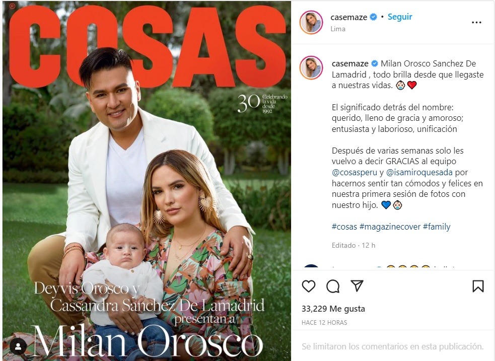 Deyvis Orosco y Cassandra Sánchez muestran por primera vez el rostro de su bebé Milan