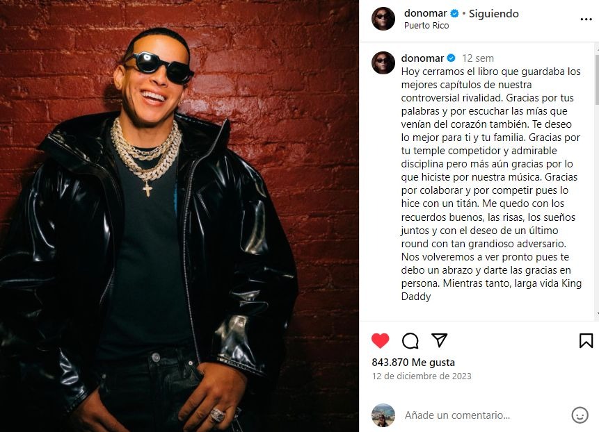 Don Omar le envió conciliador mensaje a Daddy Yankee tras su retiro de la música / Instagram