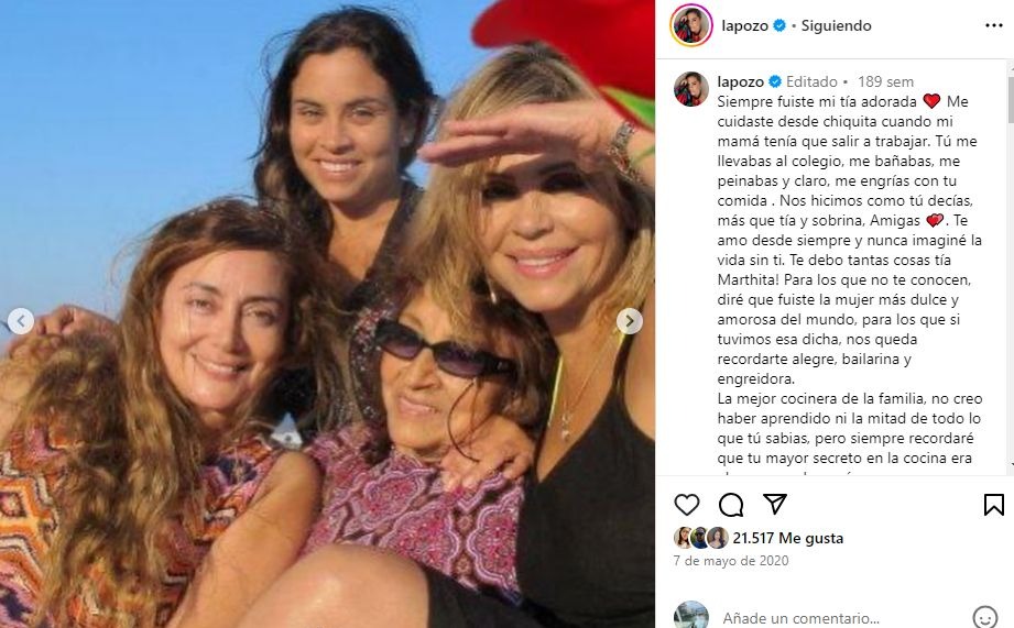 Ethel Pozo confirmó el fallecimiento de su tía Martha Valcárcel / Instagram