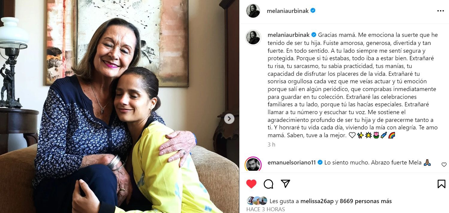 El conmovedor mensaje de despedida de Melania Urbina a su madre / Instagram