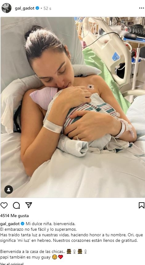 Gal Gadot compartió una fotografía del nacimiento de su cuarta hija Ori/Foto: Instagram