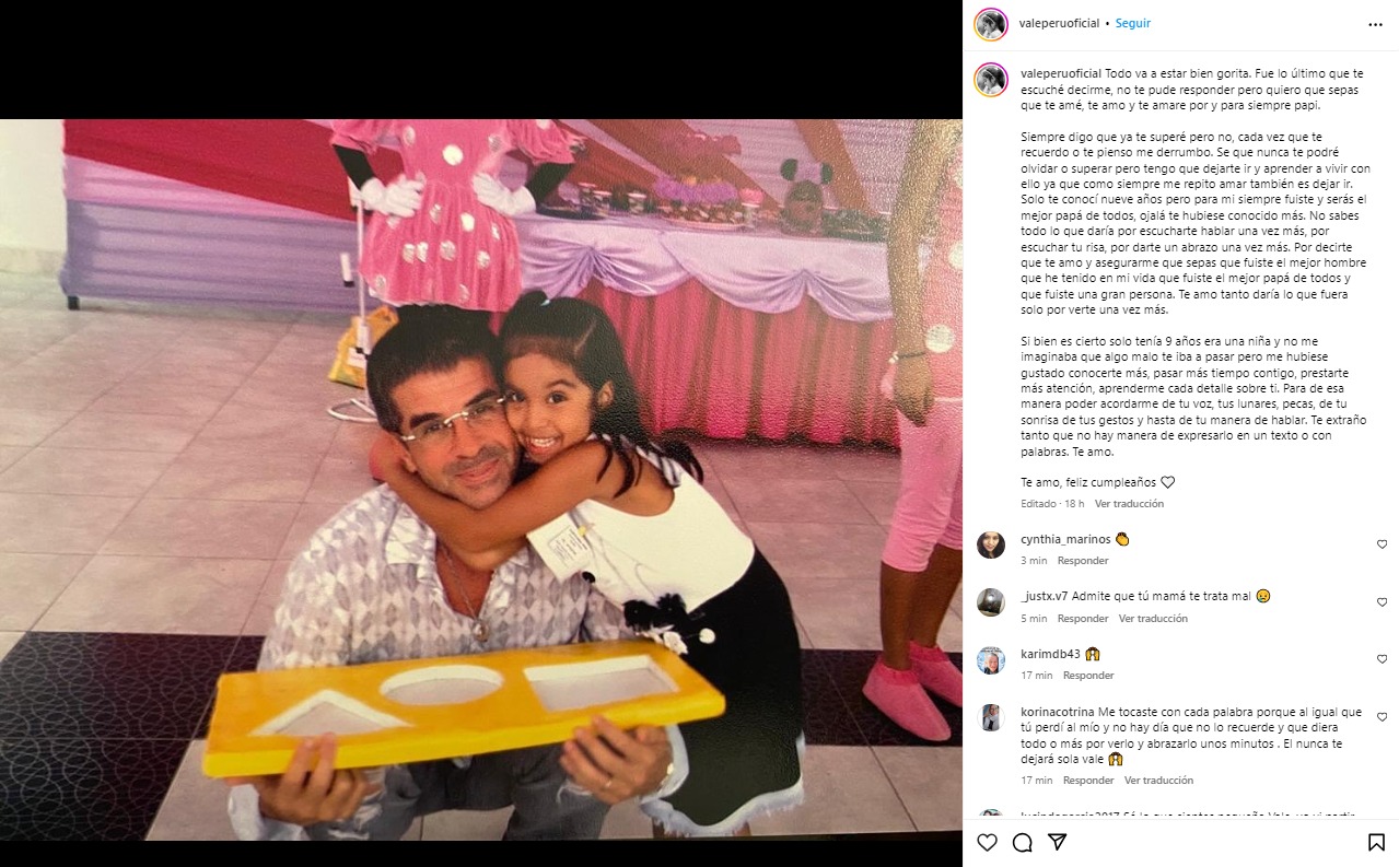 Publicación de Valentina Carmona sobre su padre. Fuente: Instagram