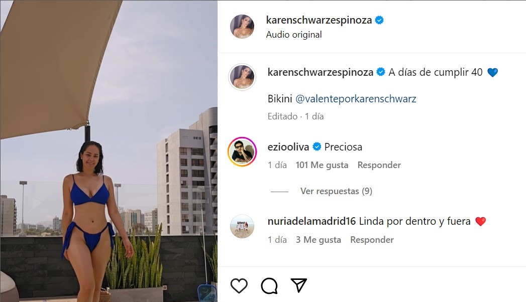 Ezio Oliva no dudó en comentar el video de su esposa Karen Schwarz y madre de sus dos hijas/Foto: Instagram