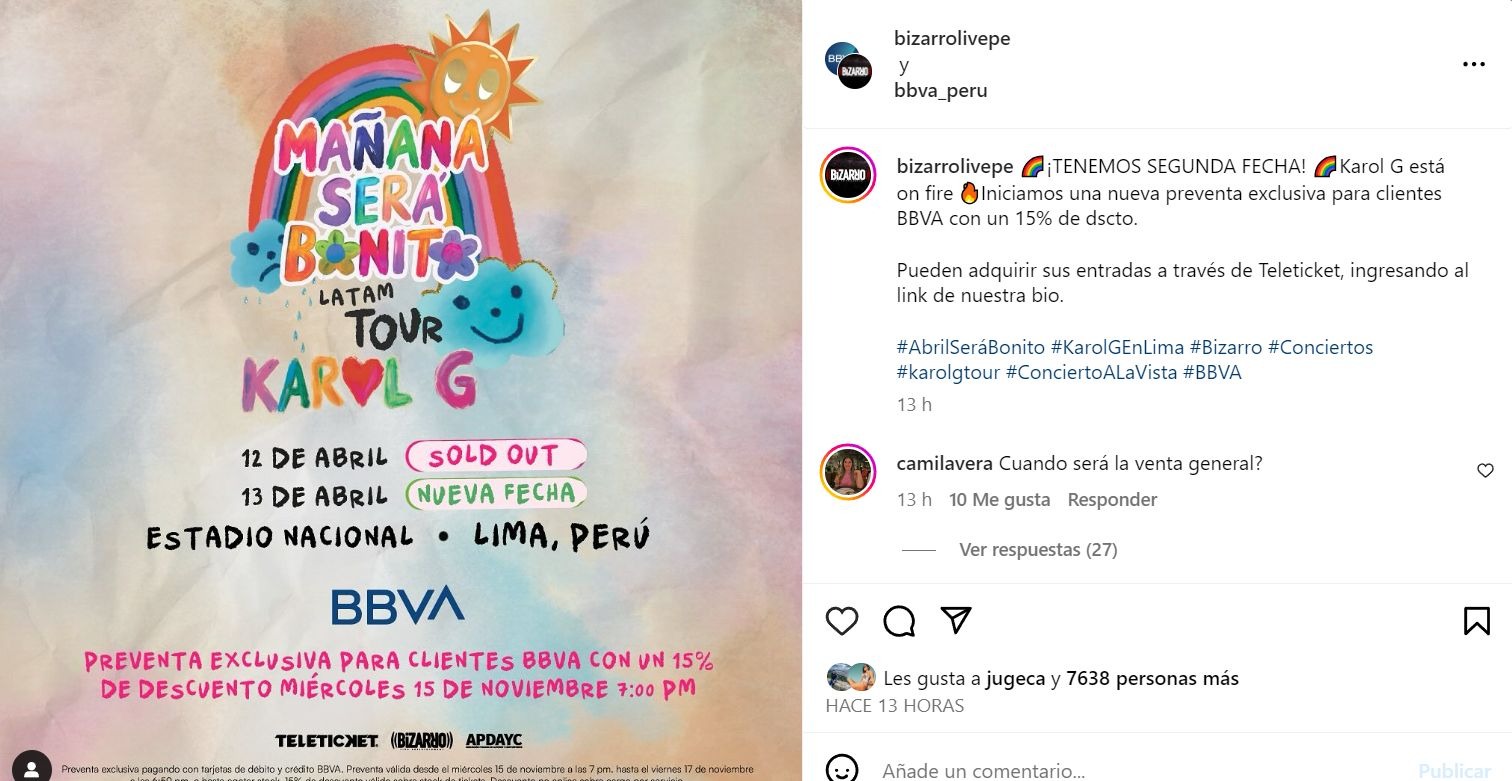 Nuevo concierto de Karol G en Lima / Instagram