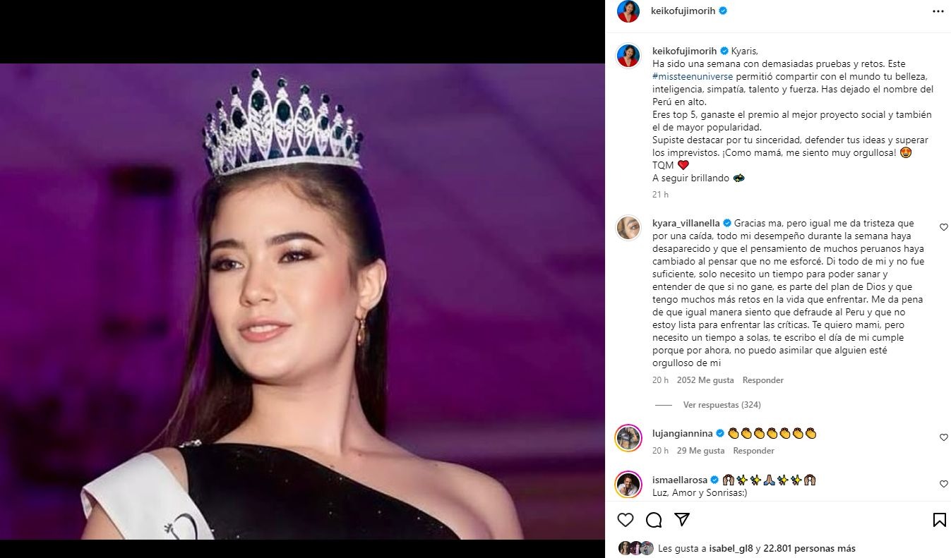Keiko Fujimori le dedicó un mensaje a Kyara Villanella tras su participación en el Miss Teen Universe / Instagram