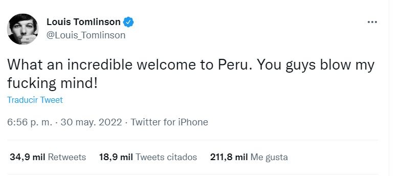 Louis Tomlinson y su reacción tras recibimiento de fans en Perú 