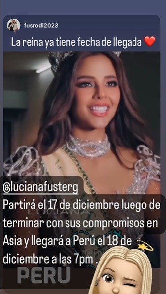 Jessica Newton confirmó fecha en que Luciana Fuster llegará al Perú. Fuente: Instagram