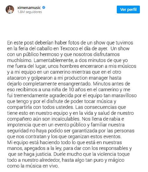 Manager de Ximena Sariñana perdió un ojo tras brutal agresión durante show